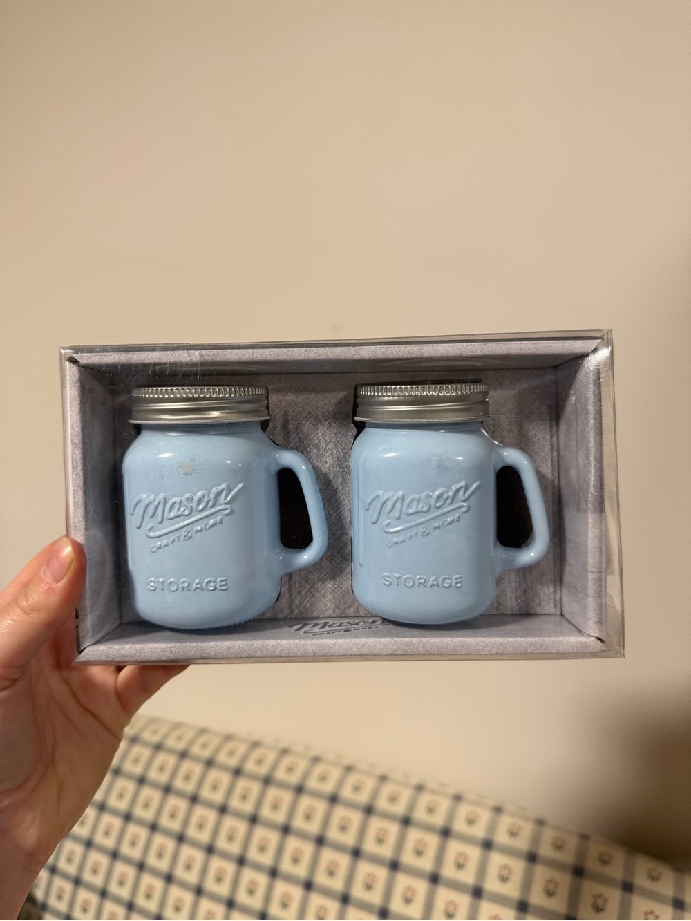 Mason Light Blue Ceramic Storage Jars with Handles (Set of 2)